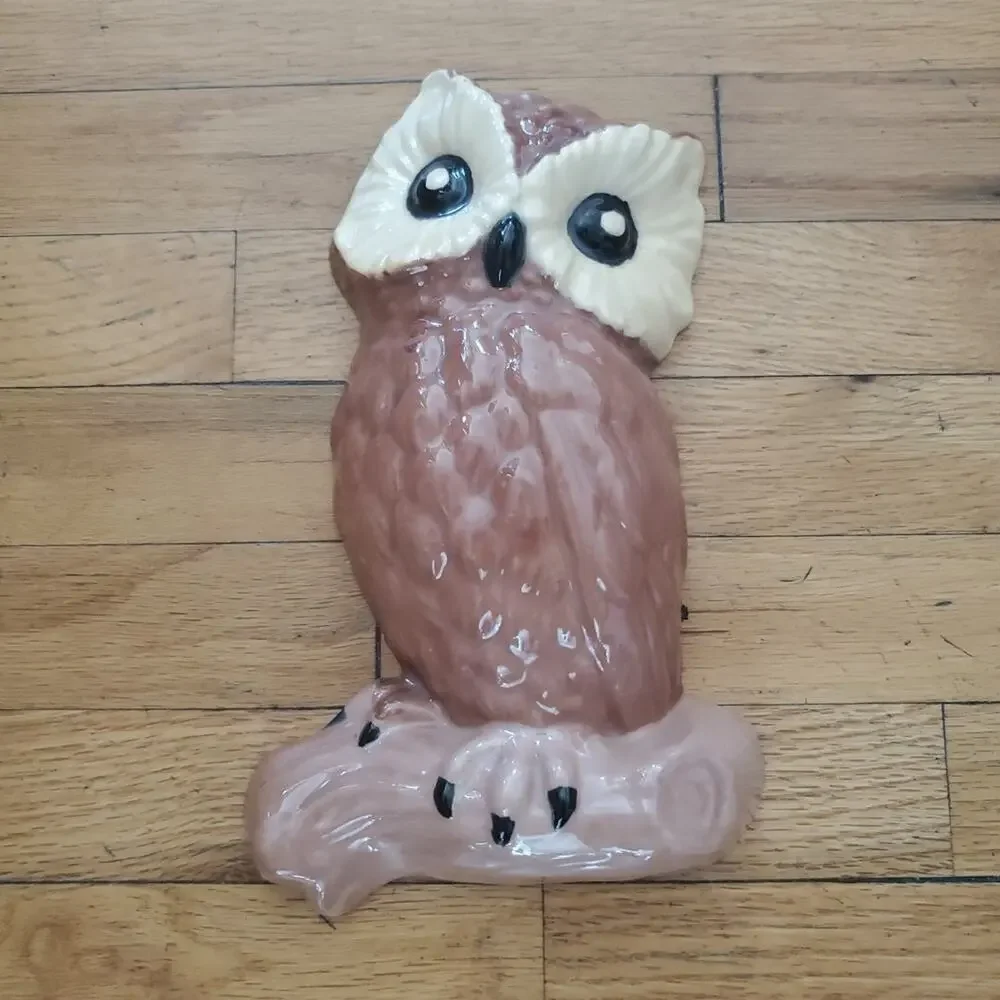 Vintage 70s‎ Glazed Ceramic Hanging Perched Owl Wall Hanging Boho Hippie MCM